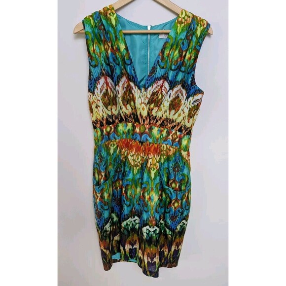 Guess Multicolor Rainbow Cross Front V-Neck Cotton Mini Dress Pockets SZ 8 - Picture 1 of 8